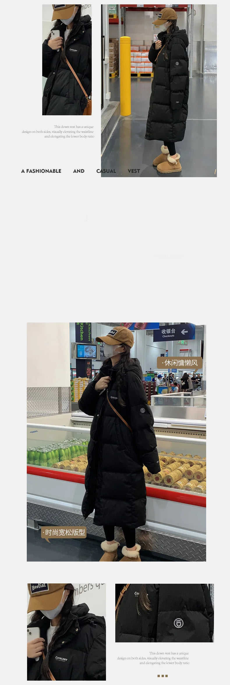 ITOOLIN Women oversize Loose Coat Zipper Pockets Down Coat Turtleneck Thicken Long Coat Casual Parkas Women 2023 Autumn Winter RT220