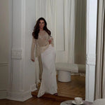 Sequined Knitting O-neck Pullover Women Elegant Hollow Out Design Long Sleeve 2025 Spring Evening Party Tops for Ladies RT220