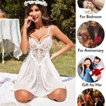 New Sexy Nightgown White Lace Babydoll Set Women's Romantic Sheer Floral Lingerie Flowy Skirt Chemise Mini Dress Hot Sale Nighty RT220