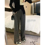 Women Pants Autumn Winter Thickening High Waisted Wool Wide Leg Pants Women Fashion Chevron Lengthening Leg Opening Floor Length RT220