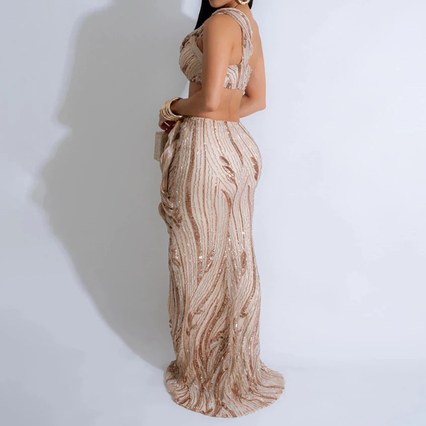 Sexy One-shoulder Long Summer Dress Sequin Birthday Holiday Elegant Party Evening Dresses Luxury Womens Prom Dresses XSY29 RT220