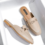 New Summer Fashion Metal Buckle Woman Shoes Half-drag Muller Shoes Women Wear Flat Slippers And Leather Toe-covered Sandals RT220