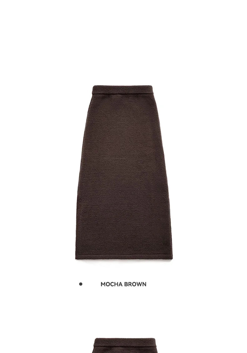 Maden Retro Knitted Skirt Solid Color Slit Fit with Single-side Slit Versatile A - line Skirt for Women's Autumn and Winter RT220