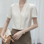 2025 Fashion Summer Short Sleeve V-Neck Women Blouse White Blouse Shirt Women Tops Blouses Shirts Blusas Para Mujer Camisas XL86 RT220