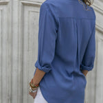 Ladies' Elegant Solid Chiffon Top Summer Casual Long Sleeve V-neck Loose Shirt Office Women's Solid Color Collar Fashion Top RT220