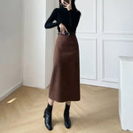 New Arrival Women's Corduroy Skirt Medium-Length A- Line High-Waisted Slimming Straight Skirt With Side Slit For Autumn/Winter RT220