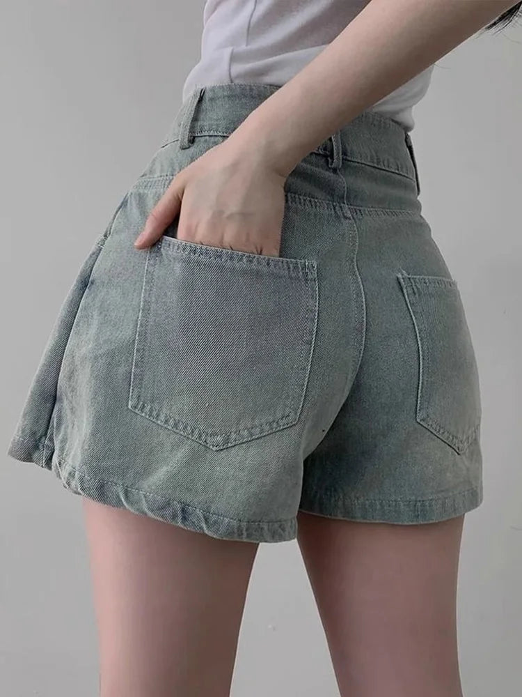 DFCF 2025 Spring Summe Jeans Streetwear Vintage Irregular Laced Up short Jeans Women Y2k Korean Fashion High Waist Straight Pant RT220