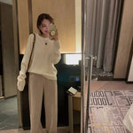 Women Pants Autumn Winter Thickening High Waisted Wool Wide Leg Pants Women Fashion Chevron Lengthening Leg Opening Floor Length RT220