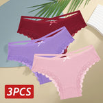 Women Cotton Panties 3PC Sexy Lace Brazilian Panties Cotton Low Rise Underwear for Female Bow Hollow Out Soft Intimates Lingerie RT220