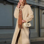 Women Fur Cardigan Thickened Long 2024Autumn Winter V-neck Jacket Female Loose Simple Leisure With Buttons Casual Faux Fur Coat RT220