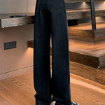 Woman High Waist Jeans Lady American High Street Patchwork Straight Leg Pants Girls Black Gray Contrast Color Wide Leg Trousers RT220