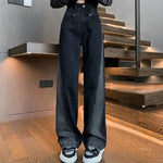 Woman High Waist Jeans Lady American High Street Patchwork Straight Leg Pants Girls Black Gray Contrast Color Wide Leg Trousers RT220