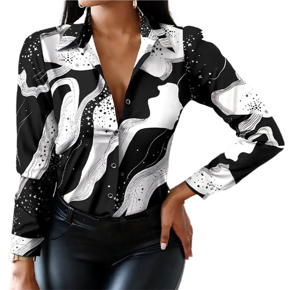 Office Lady Shirt Leopard Single Breasted Spring Autumn Temperament Lapel Blouse for Daily Wear RT220