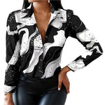 Office Lady Shirt Leopard Single Breasted Spring Autumn Temperament Lapel Blouse for Daily Wear RT220