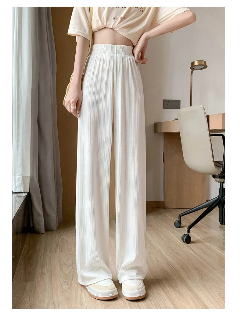 Thin Summer Wide-leg Pants Ice Filament Permeability Women Spring Women Elastic Waist Stright Long Wide Leg Pants Casual Female RT220