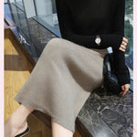 Mink Cashmere Midi Skirt For Women In Autumn And Winter, Mid Length, High Waist, Slimming, Knitted Versatile, Hip Hugging Skirts RT220