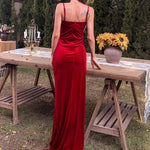 Missord Elegant Green Velvet Party Evening Dress Women Spaghetti Strap V Neck High Split Mermaid Prom Dresses Long Cocktail Gown RT220