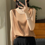 Women Tops Solid Spring Summer Casual Crop Tops Sexy O-neck Tank Tops Office Lady Pink White Top 2024 Fashion Korean Tank Top RT220