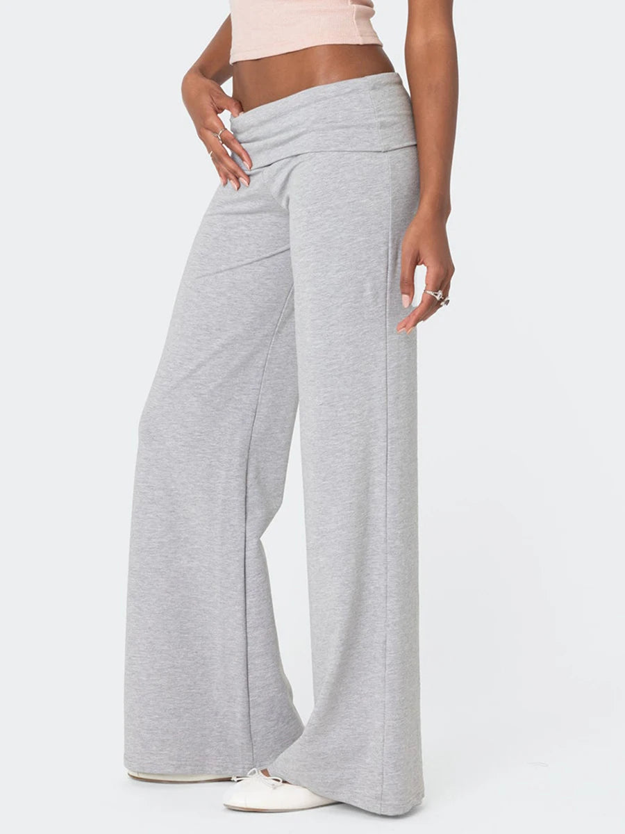 Fold Over Yoga Pants for Women Low Rise Flare Leg Sweatpants Y2k Solid Color Stretchy Loose Gym Lounge Leggings RT220