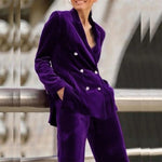 Luxury Purple Women's 2 Piece Sets Suits Chic Double Breasted Peak Lapel Slim Fit Jacket Pants Outfits Velvet Office Blazer 2025 RT220