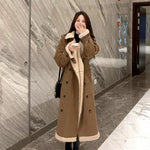 2024 Autumn Winter New Medium Long Double-breasted Lambswool Suede Woolen Coat Women Add Velvet Padded Warm Fur One Woolen Coats RT220