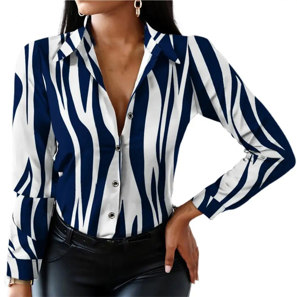 Office Lady Shirt Leopard Single Breasted Spring Autumn Temperament Lapel Blouse for Daily Wear RT220