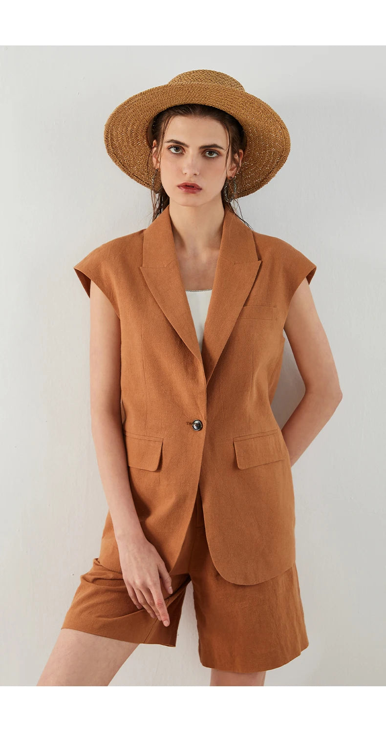 K1444L Luxury Brand Women's Clothing Summer 55% Linen 45% Cotton Ladies Suit Women's Casual Blazer Clothes Vest RT220