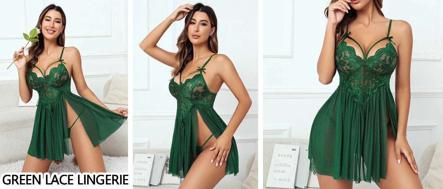 New Sexy Nightgown White Lace Babydoll Set Women's Romantic Sheer Floral Lingerie Flowy Skirt Chemise Mini Dress Hot Sale Nighty RT220