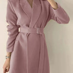 New 2025 Spring Summer Mid-length Small Thin Suit Vintage Belt Korean Fashion Casual Temperament Blazers for Women Clothing RT220