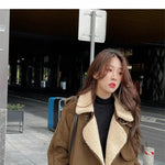 2024 Autumn Winter New Medium Long Double-breasted Lambswool Suede Woolen Coat Women Add Velvet Padded Warm Fur One Woolen Coats RT220