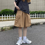 Rimocy Summer Knee Length Cargo Shorts Women 2025 Bf Harajuku Wide Leg Shorts Woman Streetwear Pockets Baggy Short Pants Female RT220