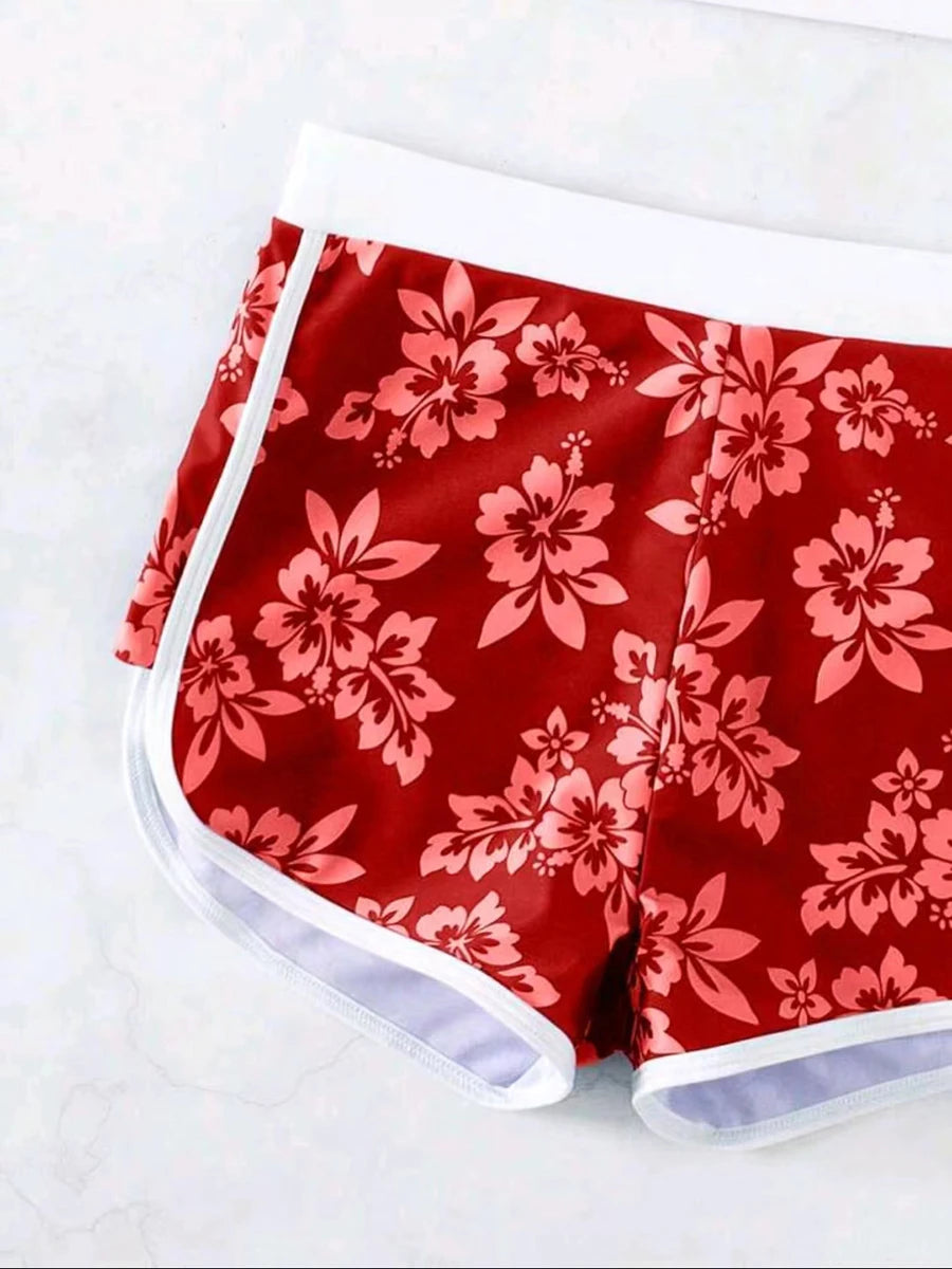 2025 Halter Sporty Bikinis Printed Swimsuit Women High Waist Shorts Swimwear Female Bathers Bathing Swimming Swim Suit Beachwear RT220