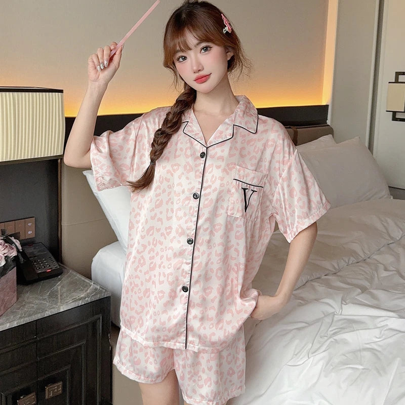 Honey Peach Print Lace Korean Ins Style Pajamas Women Y2k Three-piece Set Classy Sweet Cute Lady Lounge 2024 New Spring Homewear RT220