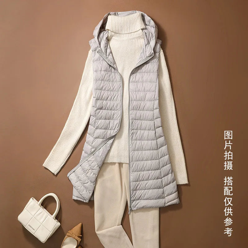 New Fashion Female Sleeveless Jacket Women Winter Light White Duck Down Jacket Slim Puffer Vest Portable Windproof Down Coat RT220
