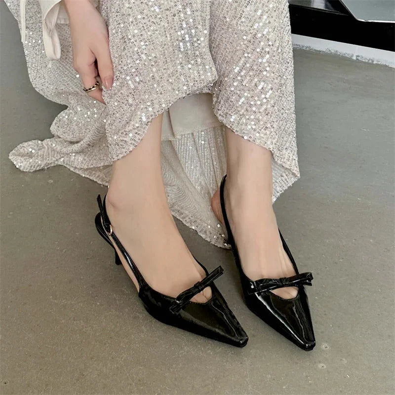 Eilyken Fashion Pointed Toe Pumps Sandals Elegant Woman Slingbacks Buckle Strap Thin Heels Female Wedding Party Mules Shoes RT220