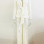 HIGH STREET Newest 2024 Designer Runway Suit Set Women's Lacing Belt Blazer Pleated Zip Pants Set 2pcs Set RT220