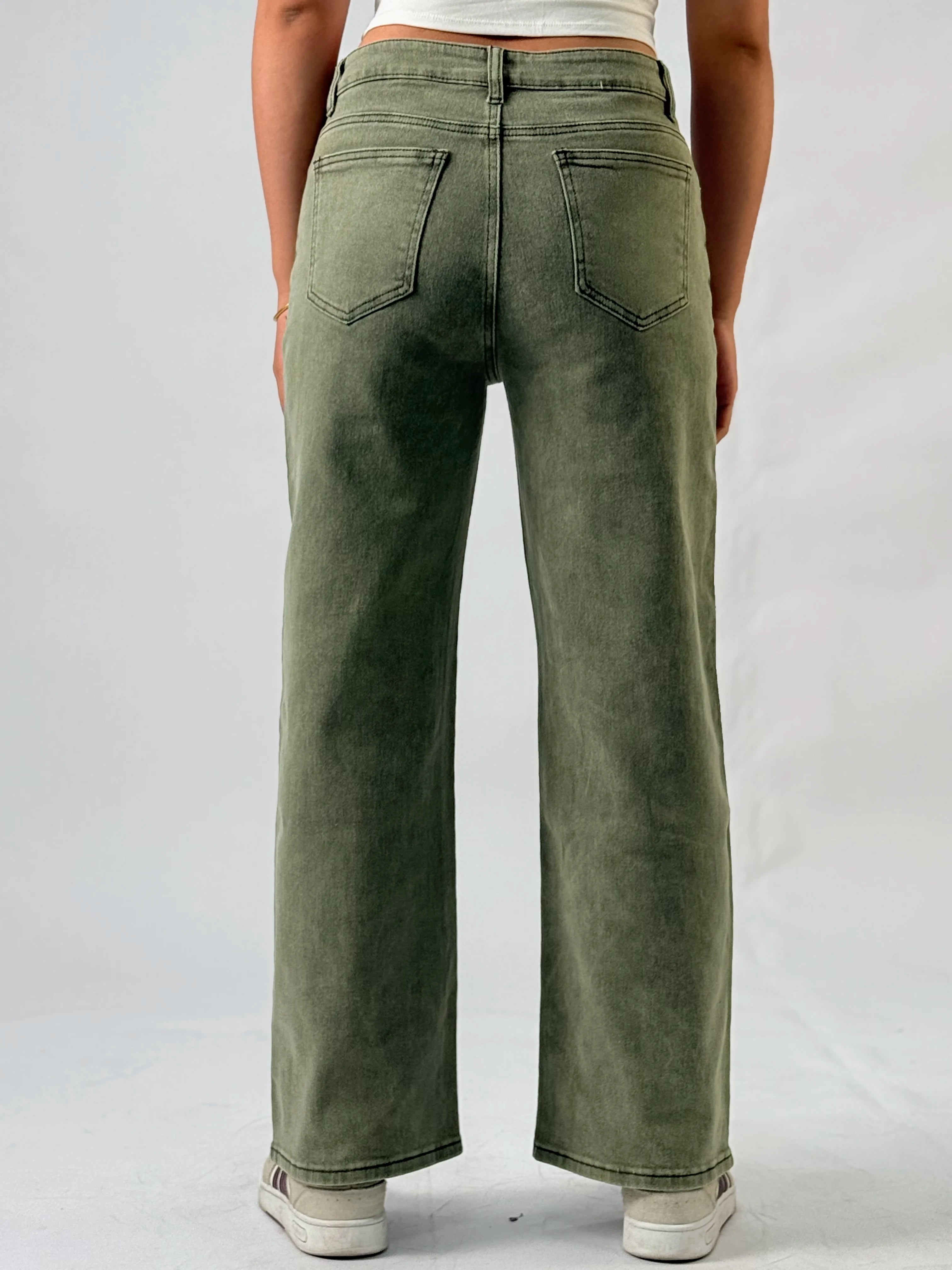 Military Green Fashionable Ladies' Jeans, High-Waisted Long Style, Designed For Street Casual Wear, With Comfortable Fabric.Y2K RT220