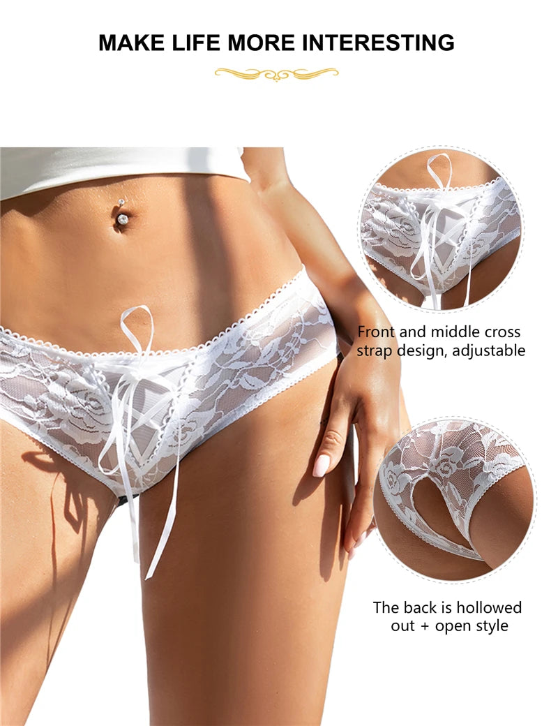 Comeondear Lace Panties Low-waist Underwear Thong Female G String Bandage Plus Size Lingerie Strappy Briefs Crotchless Intimates RT220