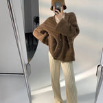 Autumn Winter Casual Thick Knitted Pant Women Long Trousers Elastic High Waist Kniting Wide Leg Pants Striped Pantalon RT220