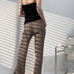 Autumn Winter Casual Thick Knitted Pant Women Long Trousers Elastic High Waist Kniting Wide Leg Pants Striped Pantalon RT220