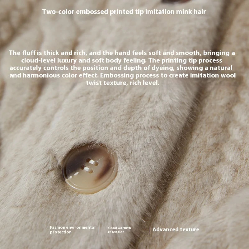 Women Fur Cardigan Thickened Long2025Spring And Autumn V-neck Jacket Female Loose Simple Leisure With Buttons Faux Fur Mink Coat RT220