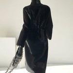 Faux Fur Coats Women Stand Collar Mid Length Long Coat Thick Maxi Warm Y2k Tops Open Stitch Elegant Autumn Winter Black Jackets RT220