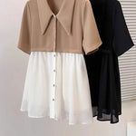 Spliced fake Two-piece Polo Collar Suit Shirt for Women in Summer Loose and Versatile Slim Top RT220