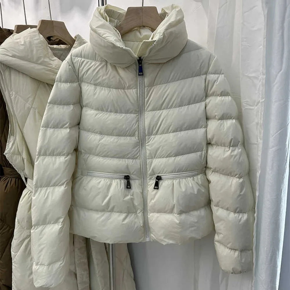 Winter New Down Coats Puffer Jacket Women Simple Casual Elegant Outerwears Stand-up Collar Thick Slim Warm Short Down Jackets RT220