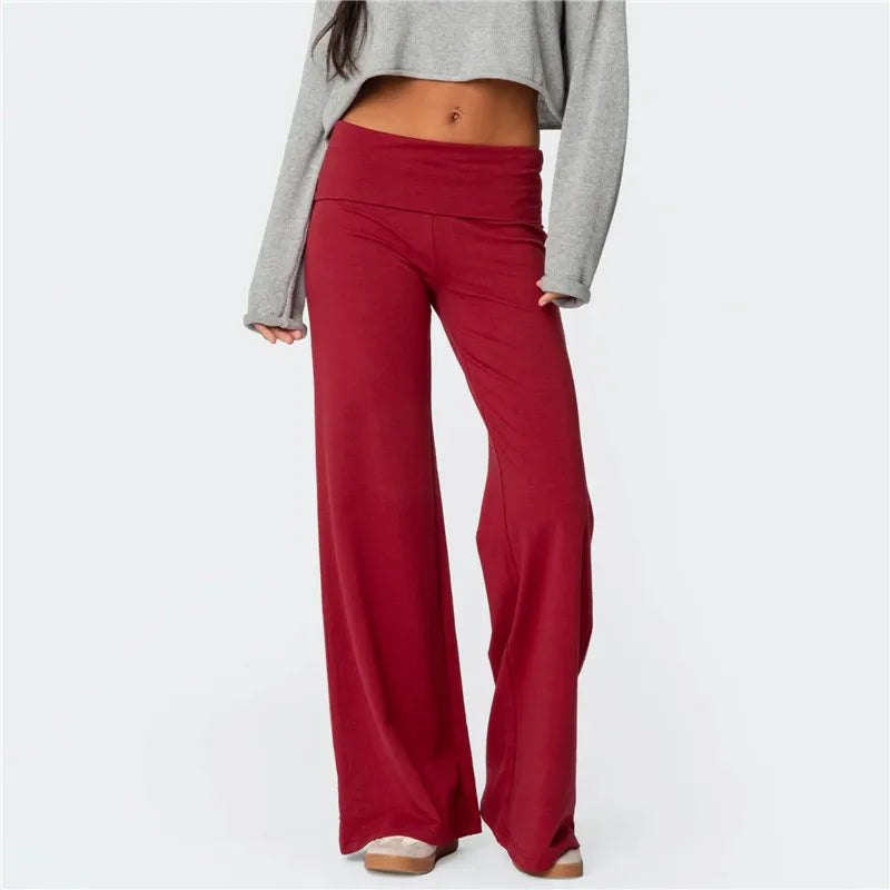 Fold Over Yoga Pants for Women Low Rise Flare Leg Sweatpants Y2k Solid Color Stretchy Loose Gym Lounge Leggings RT220