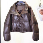 Women Leather Down Jacket Winter 2025 High End Genuine Sheepskin Down Coat Outdoor Thicked Warm Short Puffer Jacket Streetwear RT220