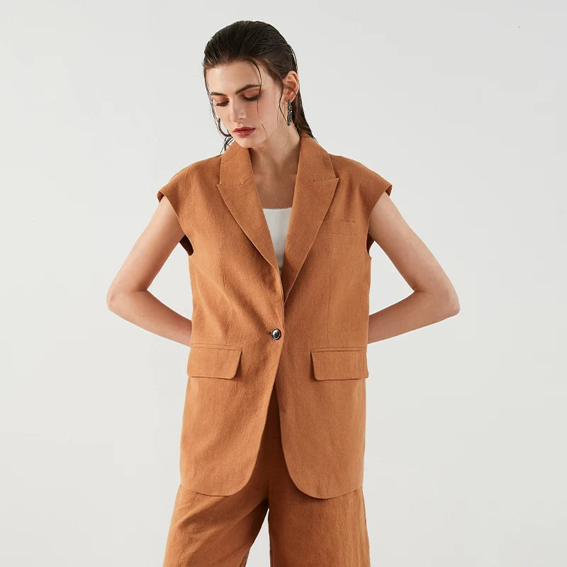 K1444L Luxury Brand Women's Clothing Summer 55% Linen 45% Cotton Ladies Suit Women's Casual Blazer Clothes Vest RT220