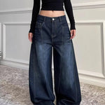 2025 Ropa Y2K Fashion Letter Embroidery Vintage Dark Blue Baggy Jeans Pants Women Clothing New Rock Wide Leg Lady Denim Trousers RT220