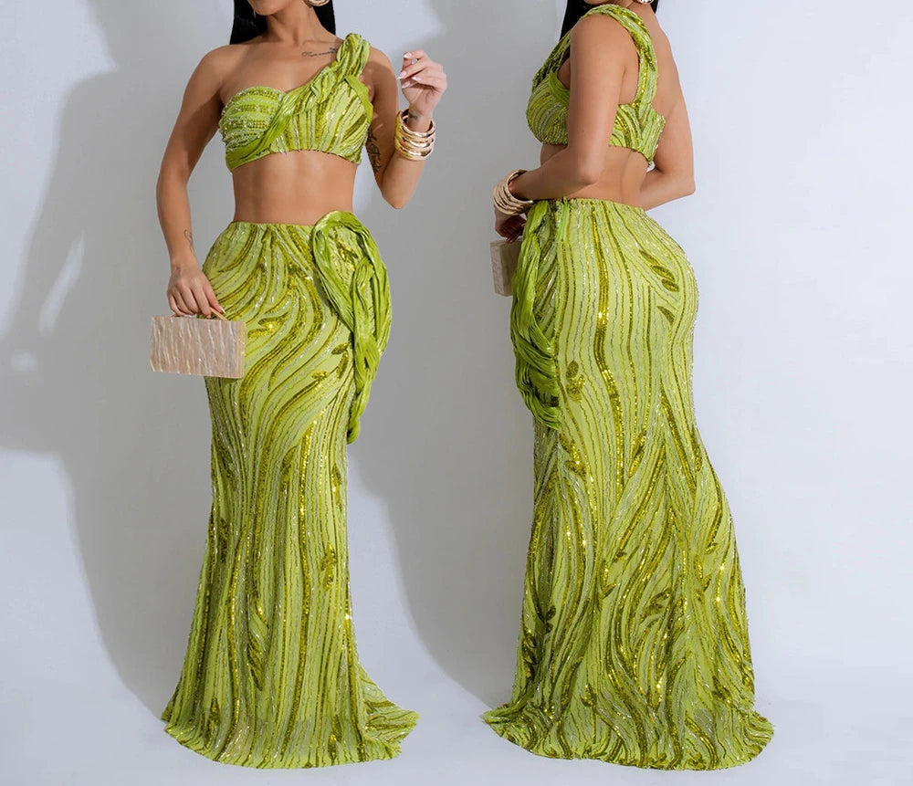 Sexy One-shoulder Long Summer Dress Sequin Birthday Holiday Elegant Party Evening Dresses Luxury Womens Prom Dresses XSY29 RT220