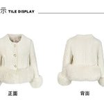 Autumn Winter Women's White Imitation Fox Fur Single Breasted Short Jacket New High-Quality Cotton/Non Cotton Wool Coats RT220